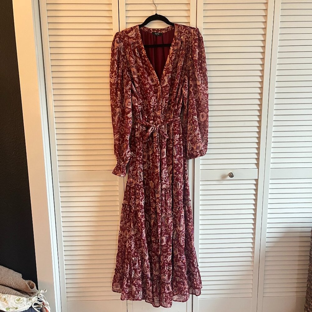 VICI Long Sleeve Burgundy & Gold Maxi Dress